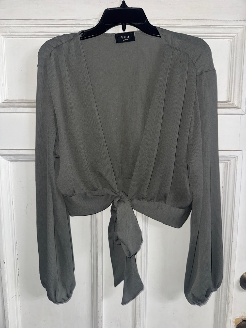 VICI Sage Green Tie-Front Long Sleeve Blouse